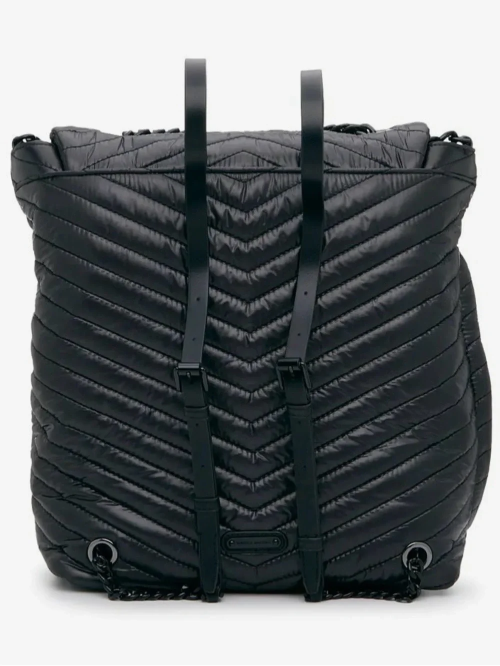 Quilted Black Backpack with Chain Trim